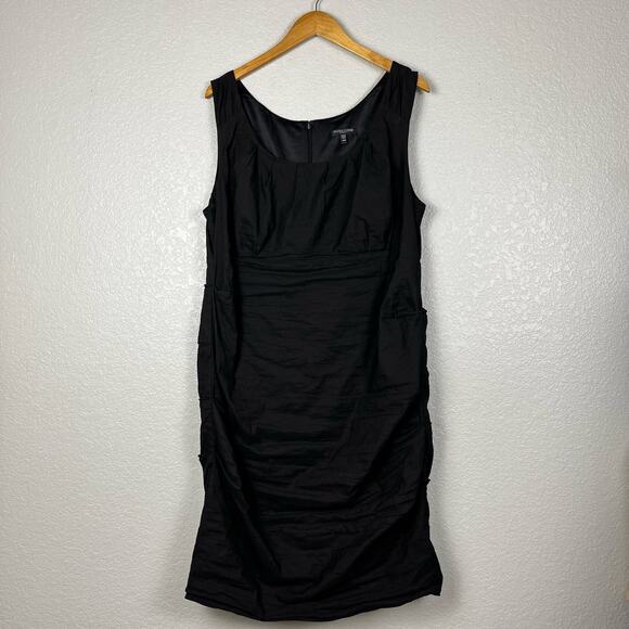 Eileen Fisher Sheath Dress Womens 16W Black Rouched Shirred Lagenlook Minimalist - Picture 1 of 8
